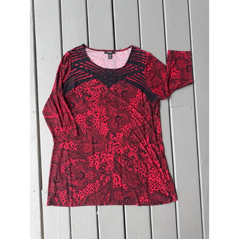 Style & Co. Red Black Embellished Tunic Top Dress 3X Teacher Office Grunge Fairy - Picture 6 of 8